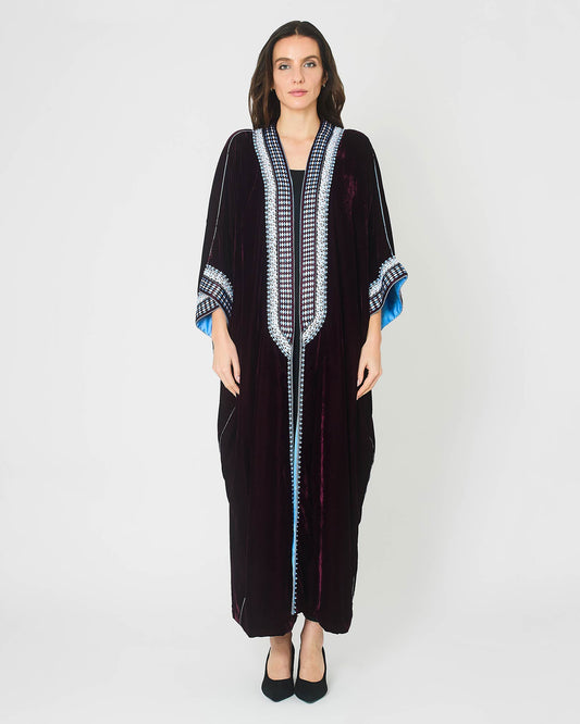 Yarakech Deep Purple Velvet Embroidered Abaya