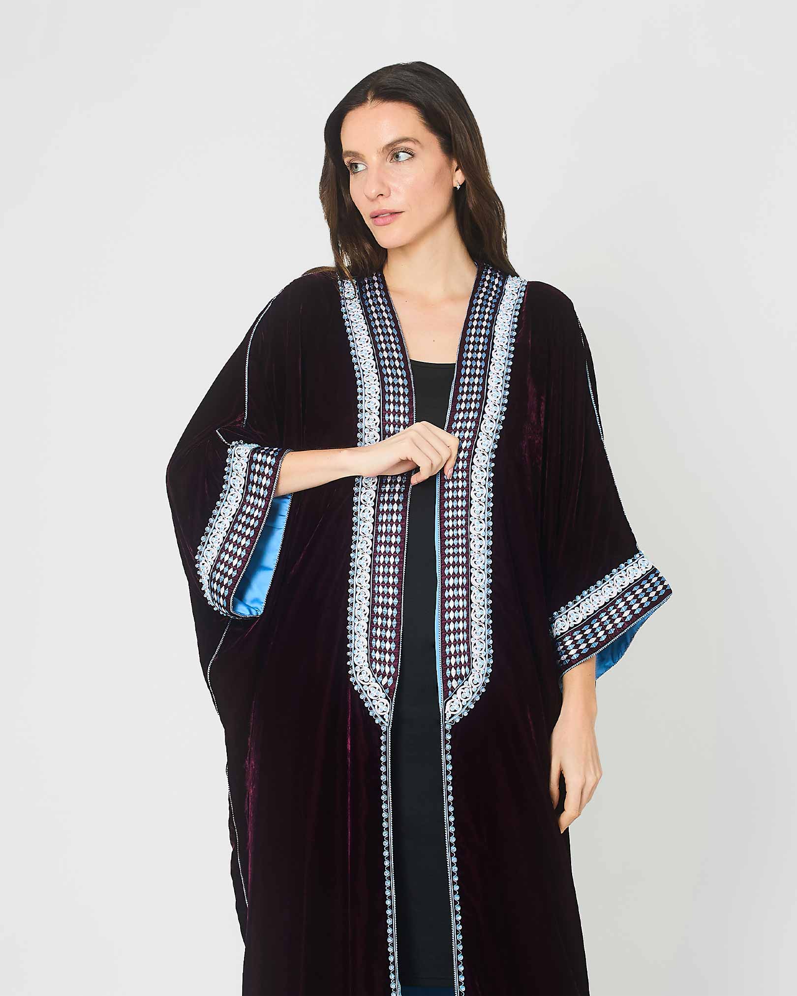 Deep Purple Velvet Embroidered Abaya by Yarakech