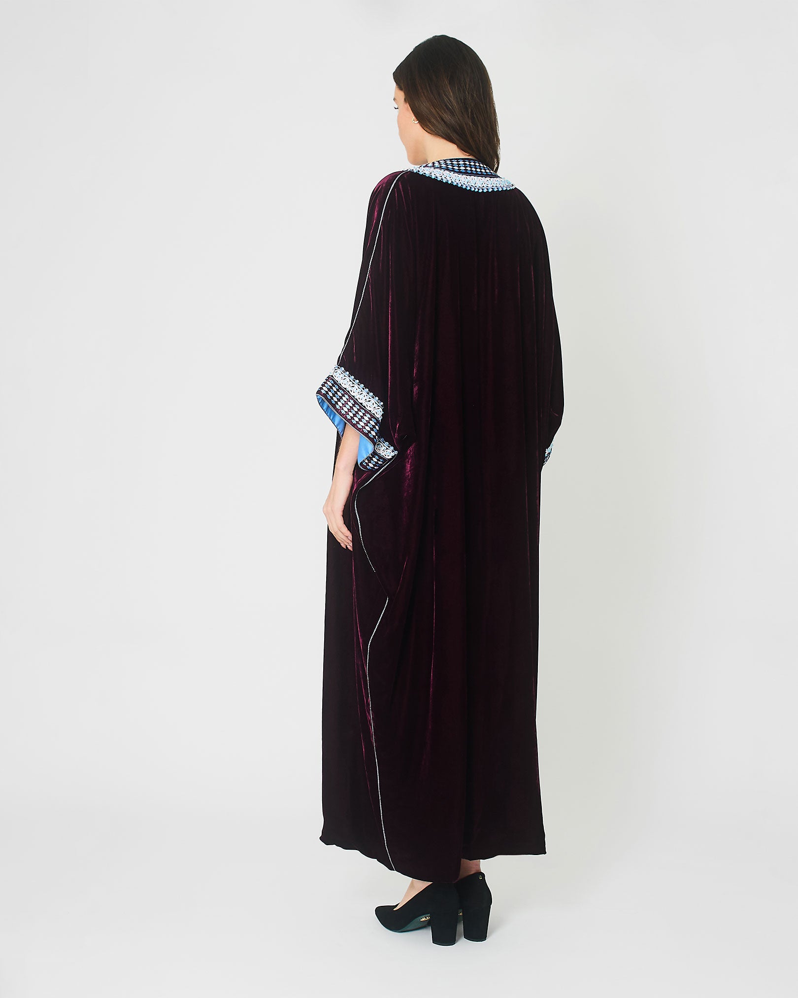 Deep Purple Velvet Embroidered Abaya Back