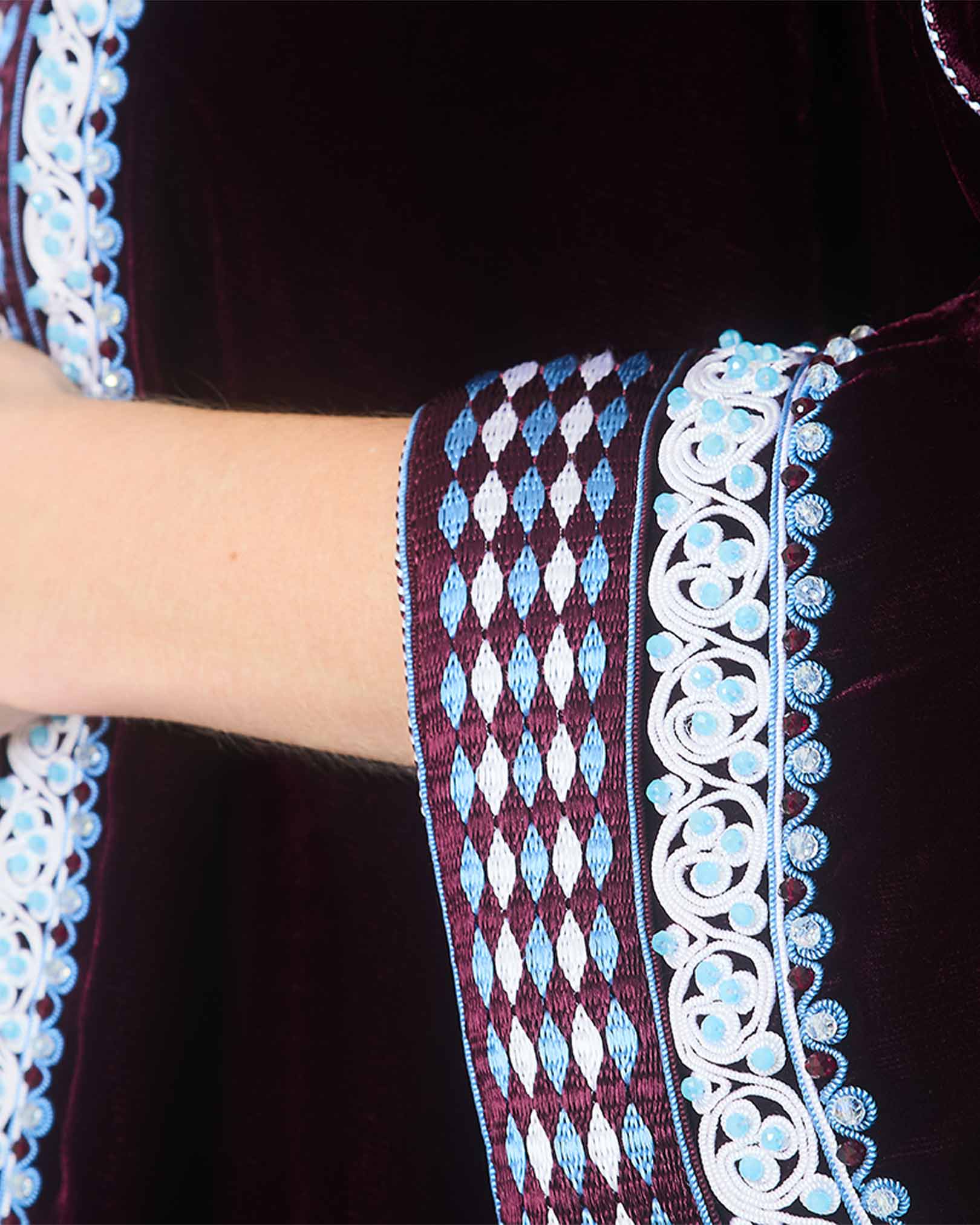 Deep Purple Velvet Embroidered Abaya Cuffs