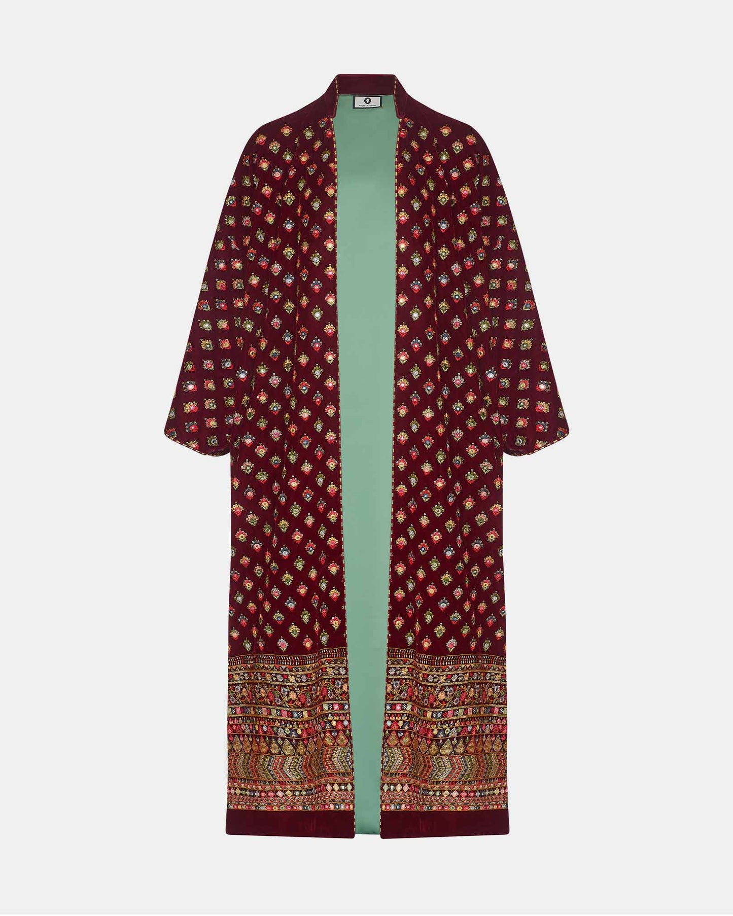 YARAKECH – Embroidered Abaya with Contrast Aqua Lining