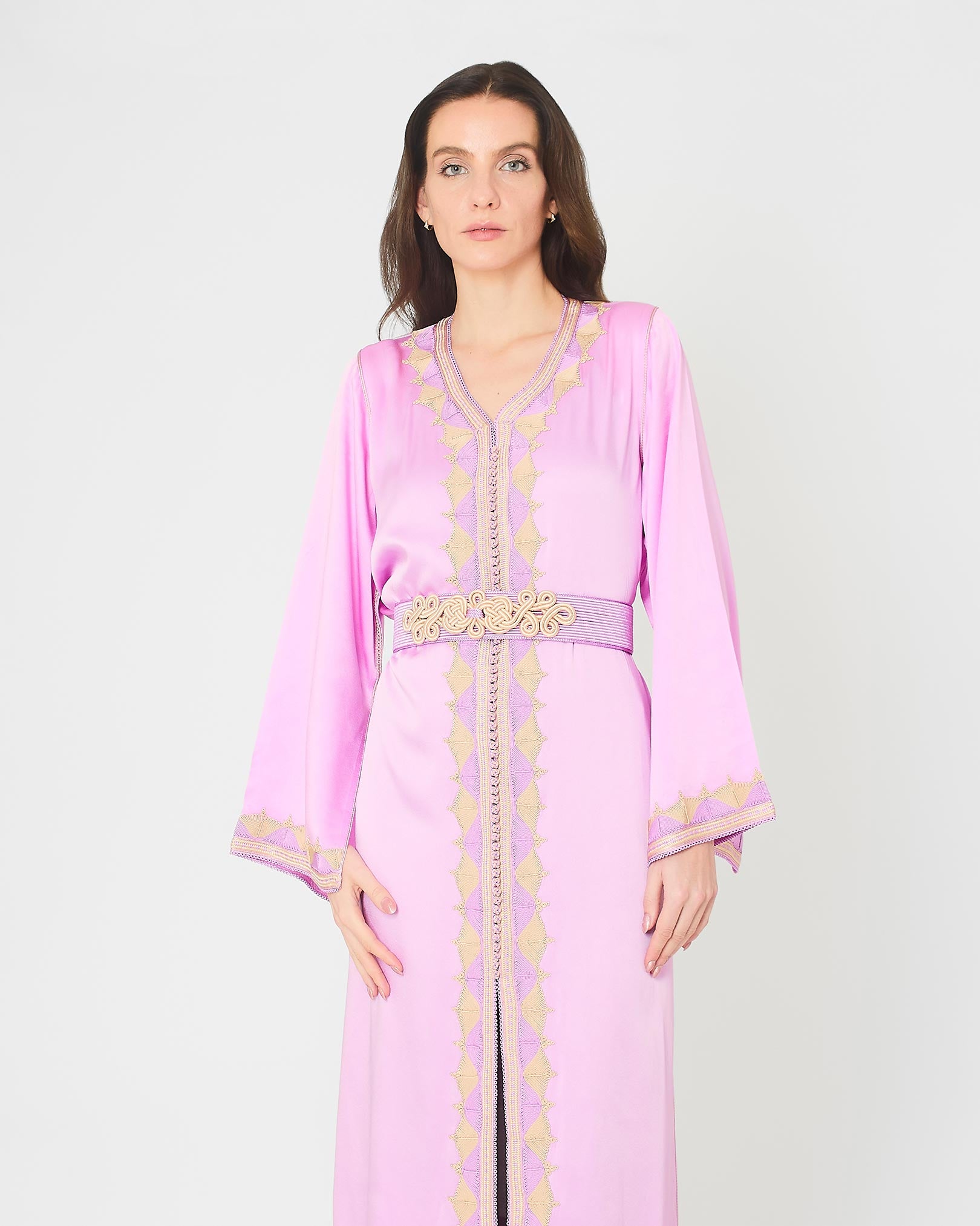 Pink Two-Piece Kaftan Set with Traditional Detailing