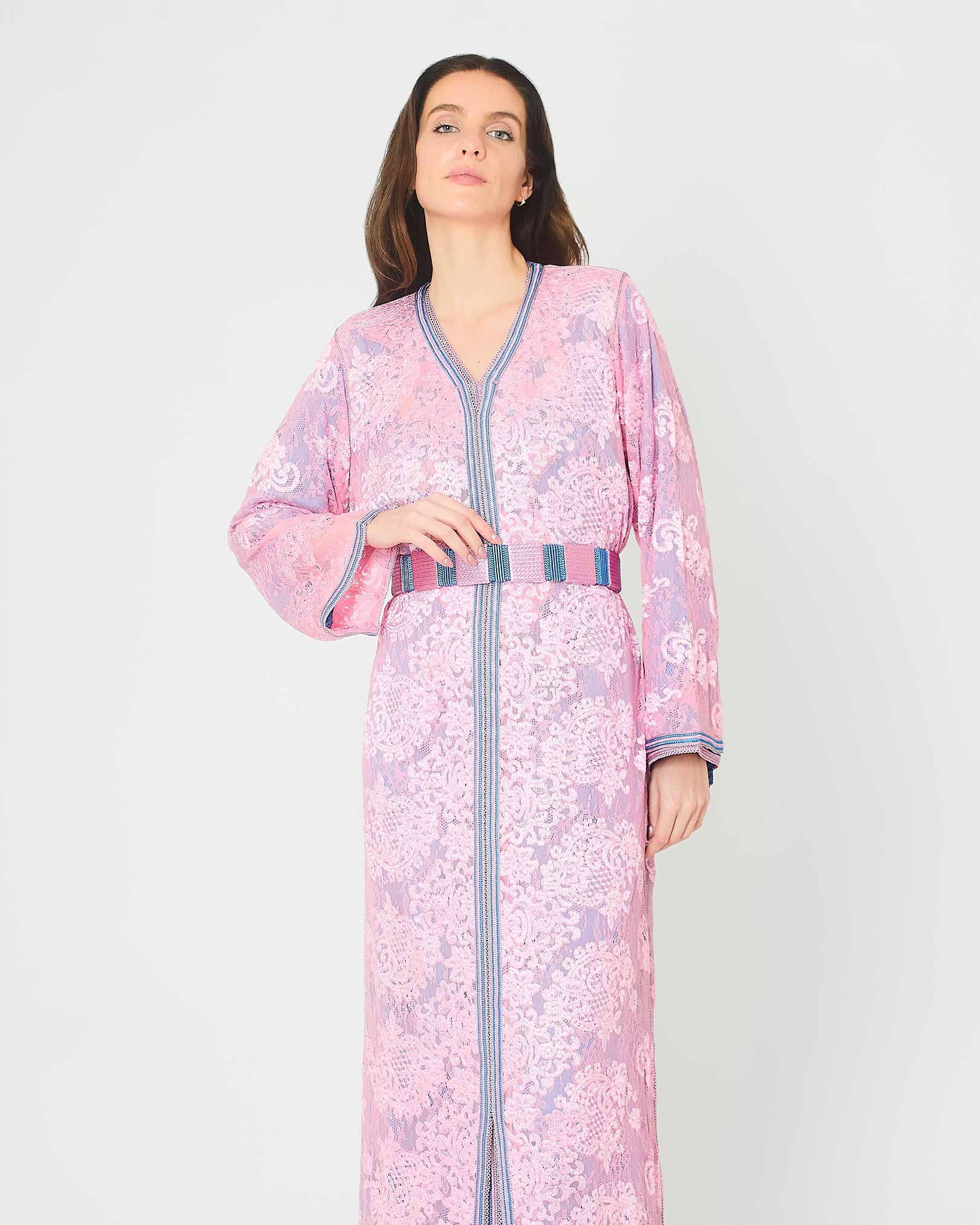 Yarakech - Pink and Blue Two-Piece Layered Kaftan