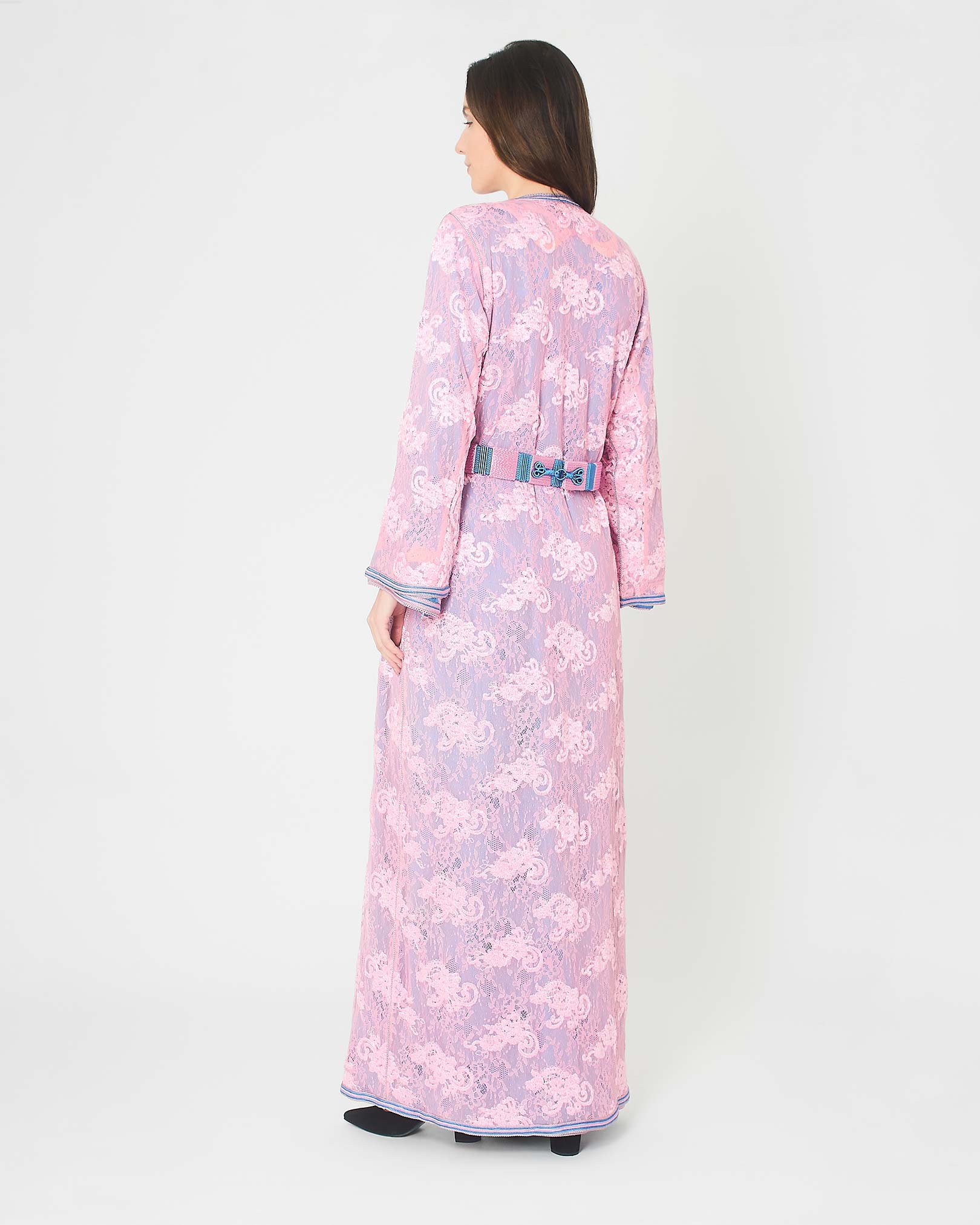 Pink and Blue Two-Piece Layered Kaftan  by Yarakech