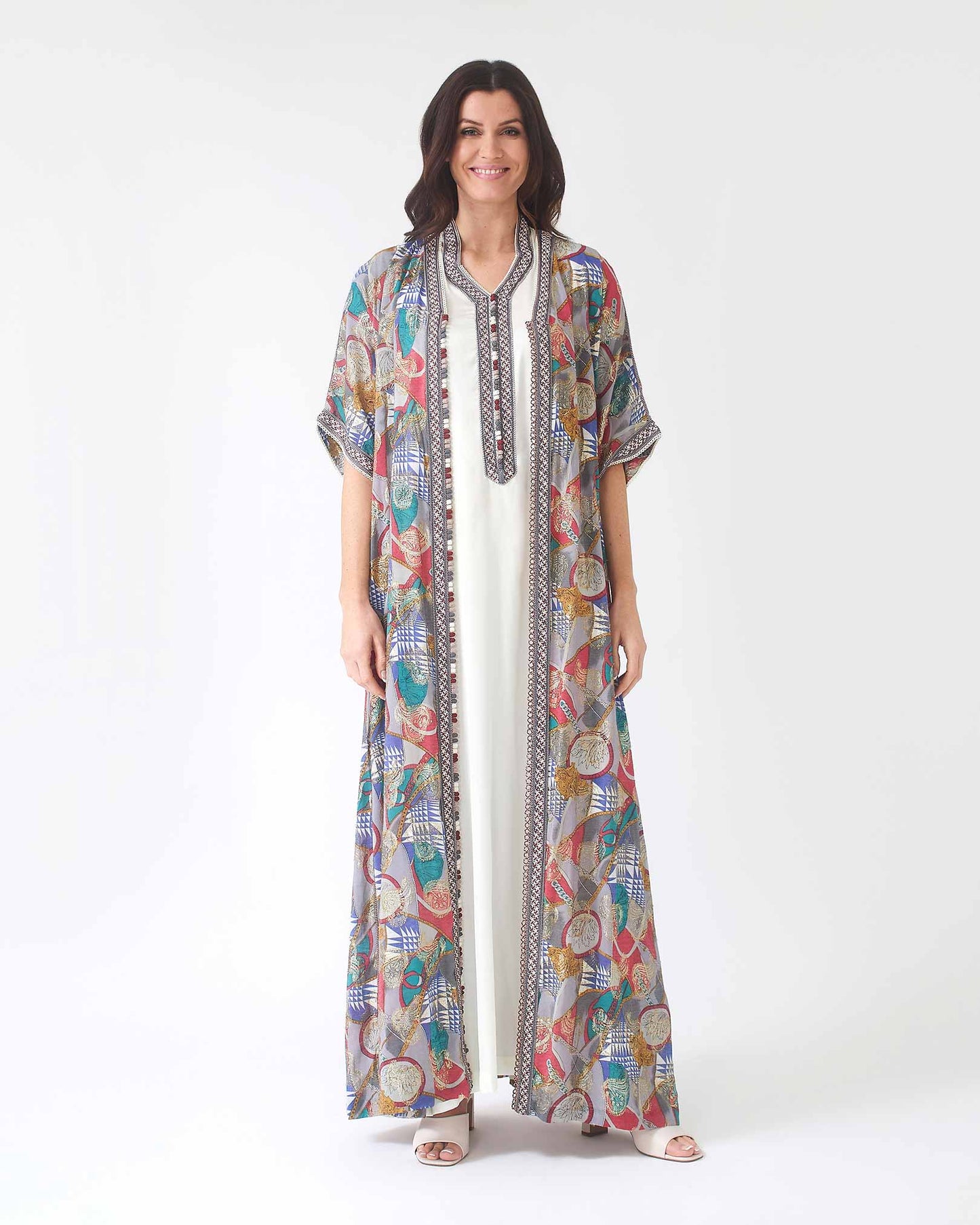 YARAKECH - Two-Piece Moroccan Kaftan with Metallic Printed Overlay