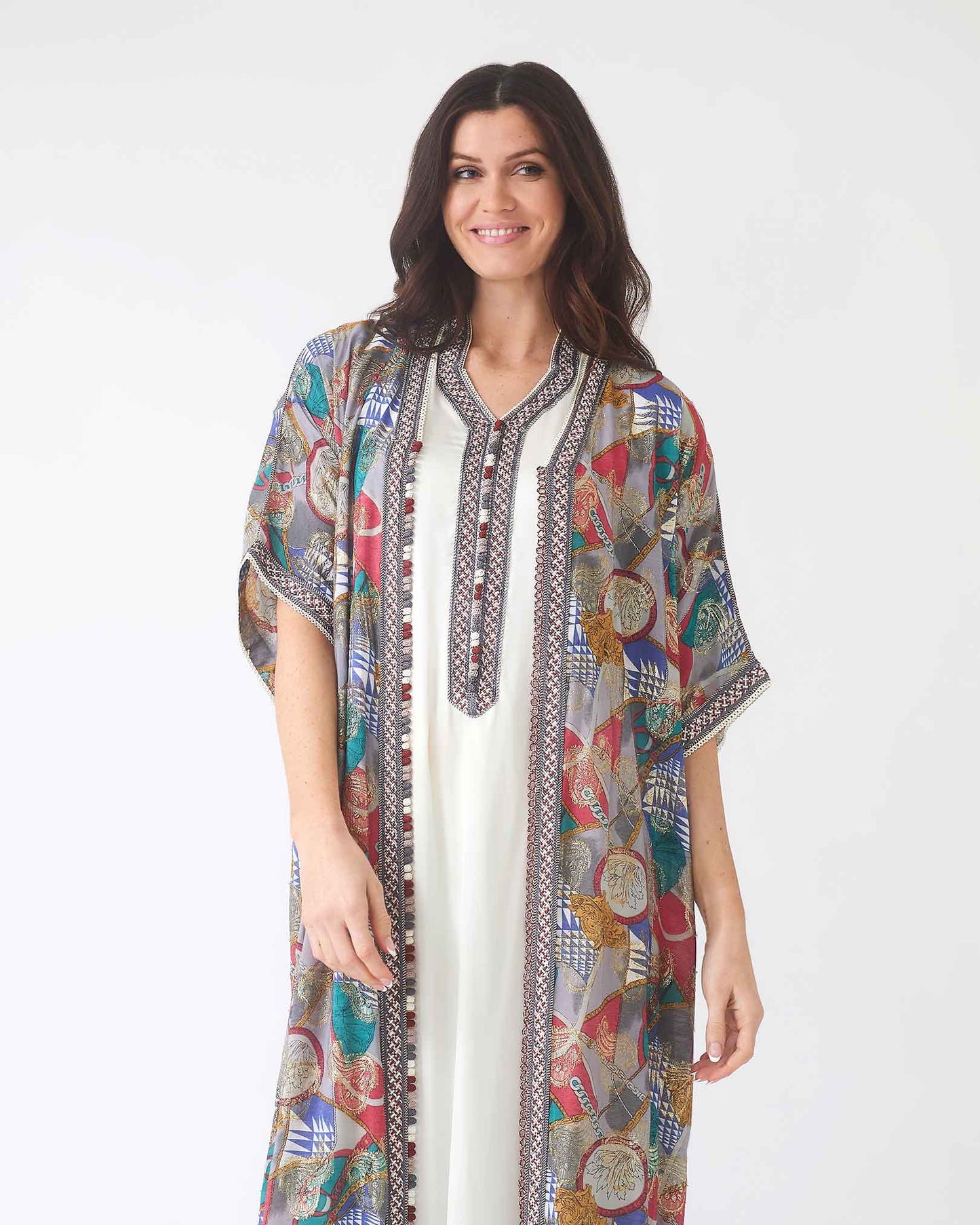 YARAKECH - Two-Piece Moroccan Kaftan with Metallic Printed Overlay