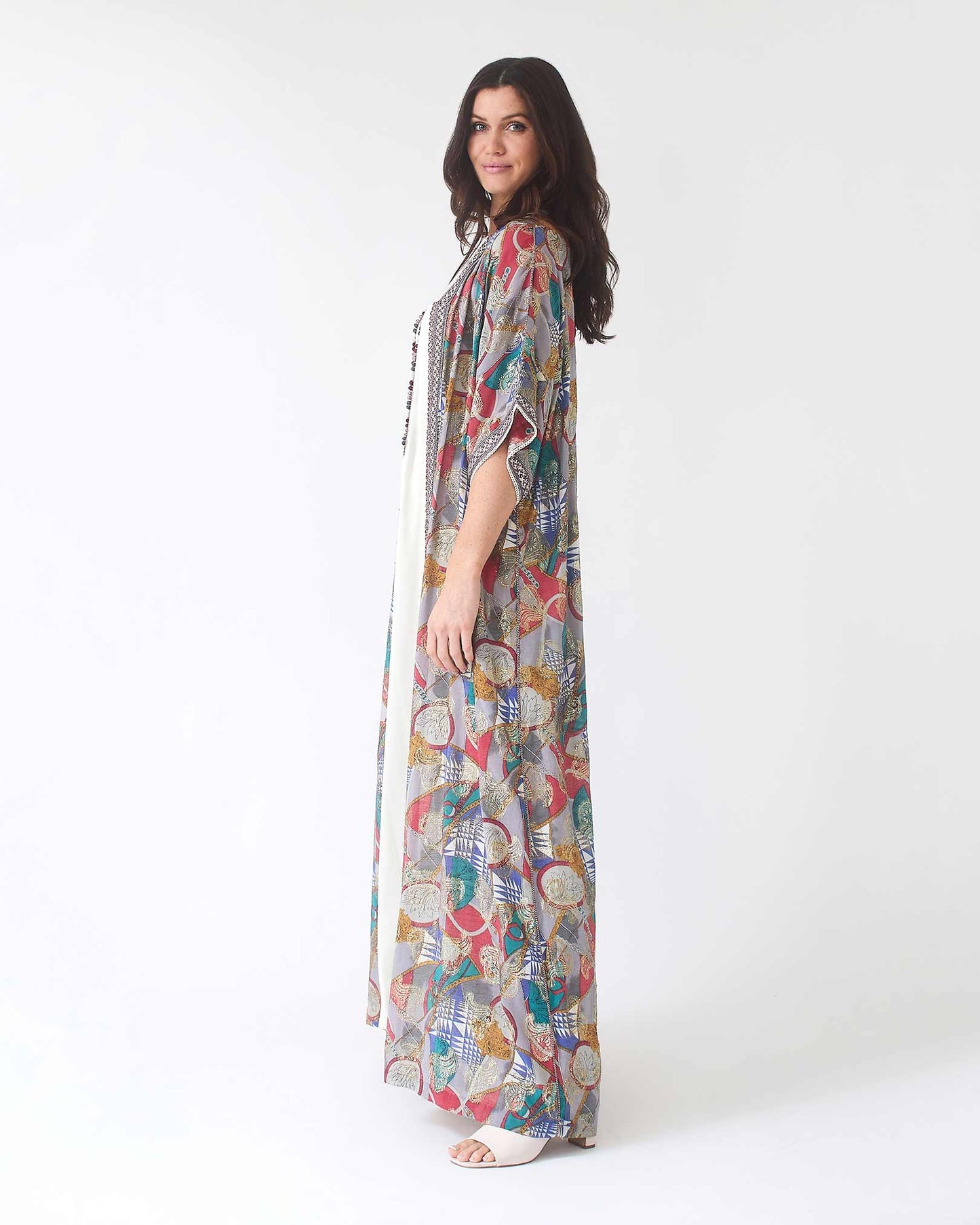 YARAKECH - Two-Piece Moroccan Kaftan with Metallic Printed Overlay