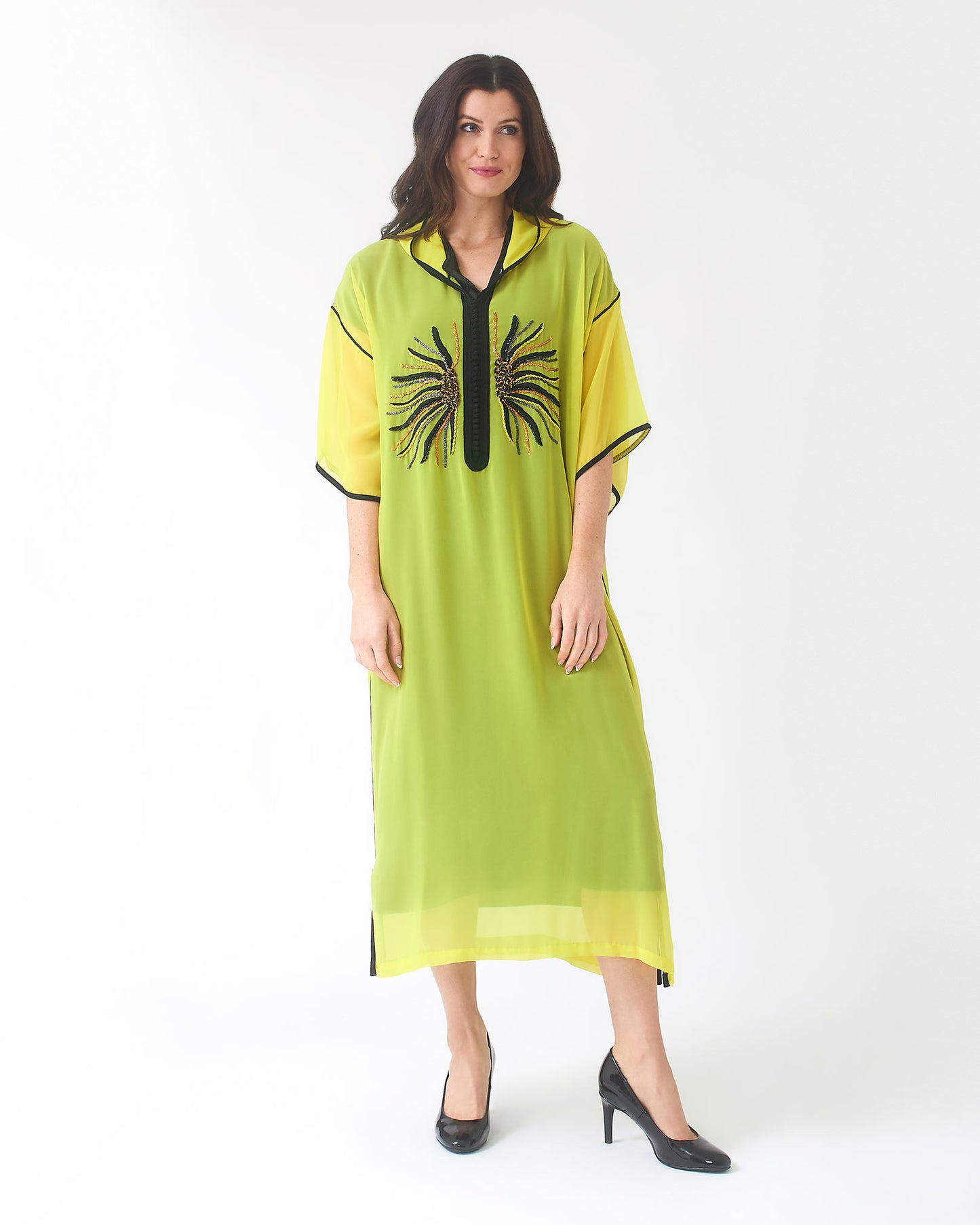 Yarakech - Embroidered Sheer Moroccan Kaftan with Hood