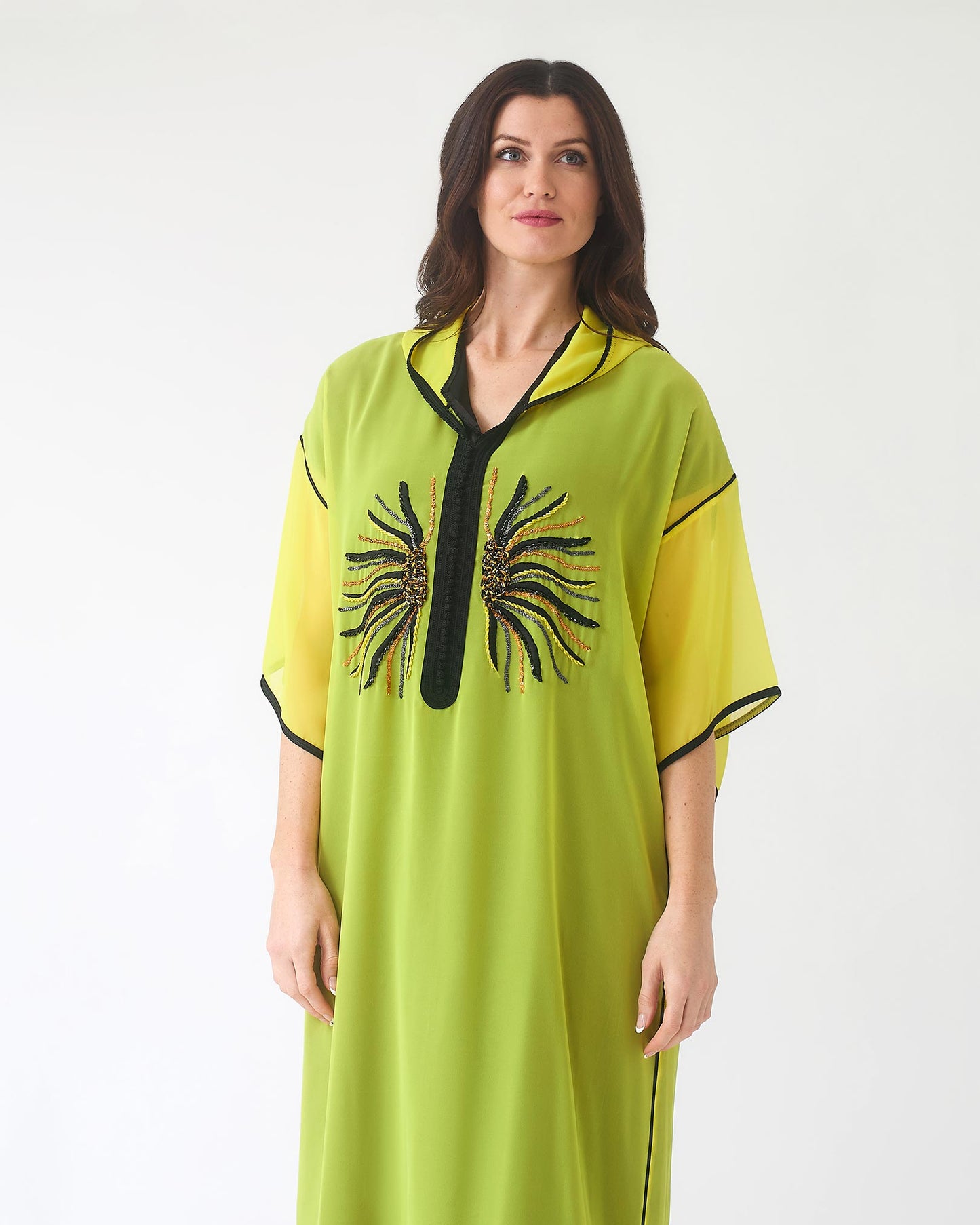 Yarakech - Embroidered Sheer Moroccan Kaftan with Hood