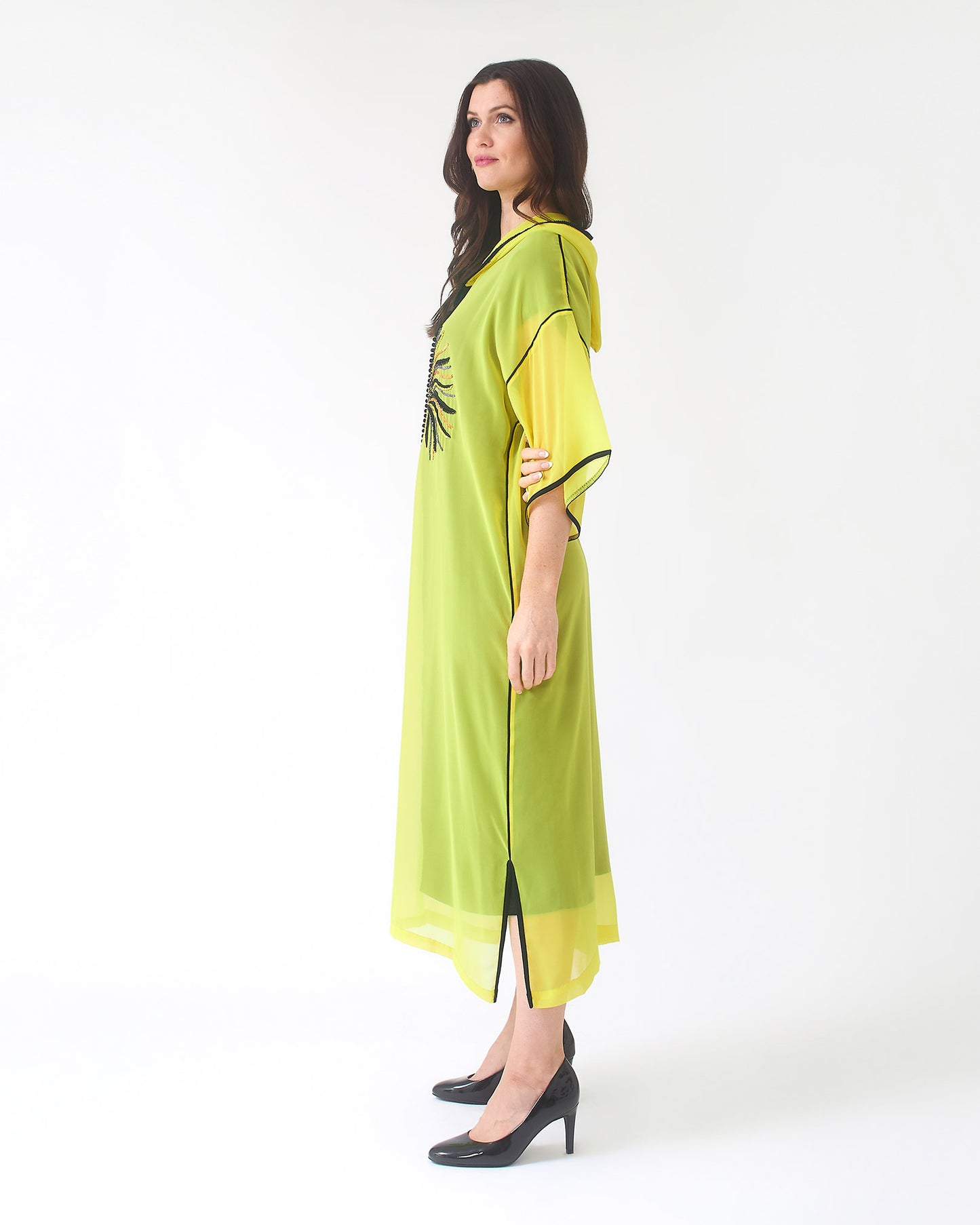 Yarakech - Embroidered Sheer Moroccan Kaftan with Hood