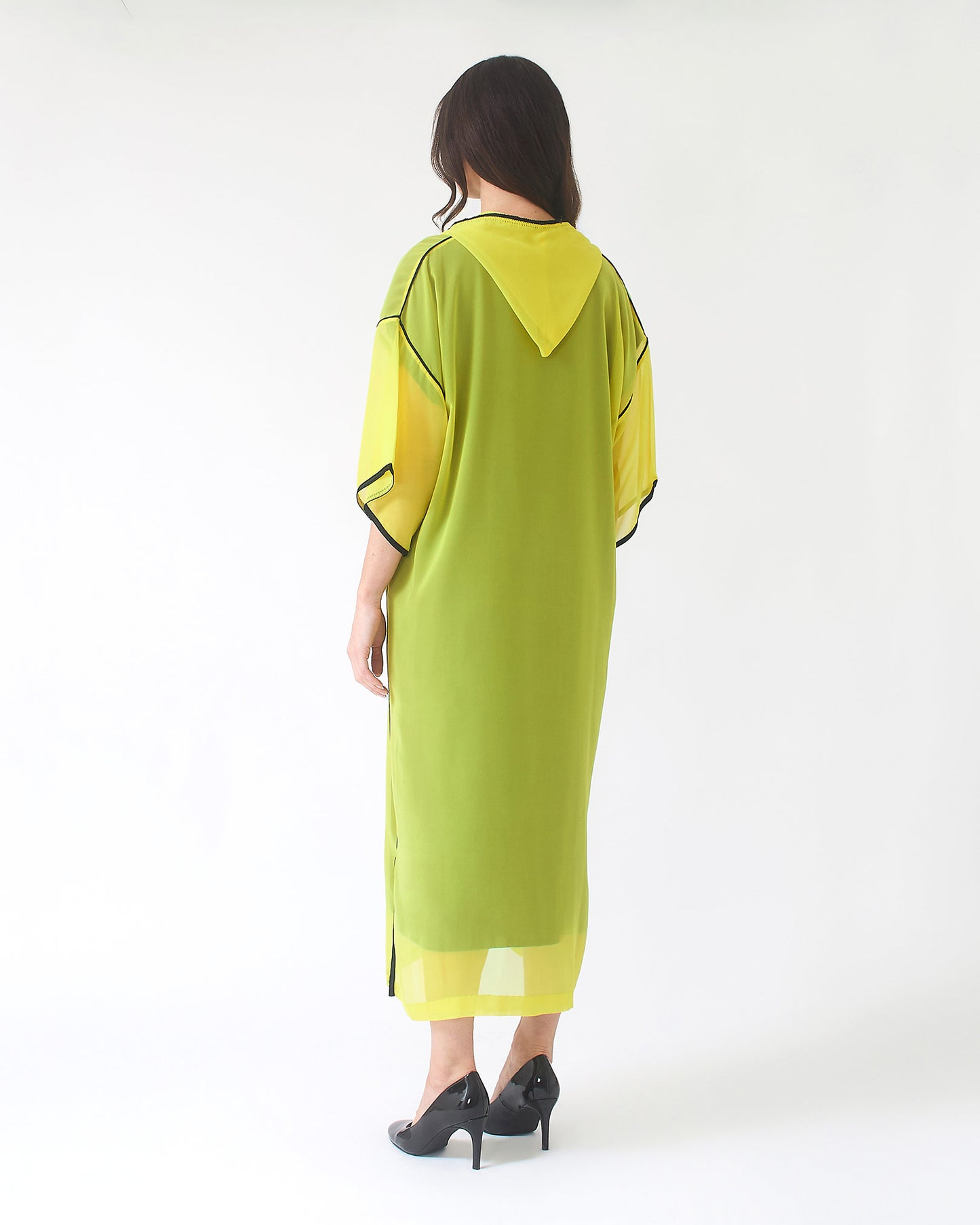 Yarakech - Embroidered Sheer Moroccan Kaftan with Hood